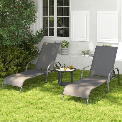 Tangkula Outdoor Lounge Chairs Set of 2, Patio Chaise Lounge with Adjustable Backrest, Reclining Pool Lounge Chairs for Outside with Heavy Duty Steel Frame for Beach, Yard, Balcony, Poolside