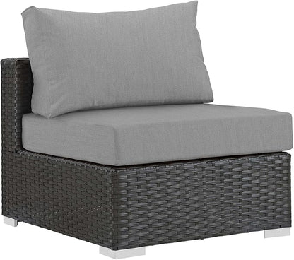 Modway EEI-1854-CHC-GRY Sojourn Wicker Rattan Outdoor Patio Sunbrella Fabric, Armless Chair, Canvas Gray