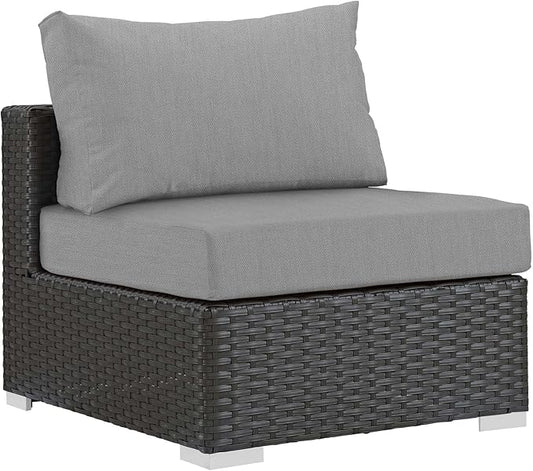 Modway EEI-1854-CHC-GRY Sojourn Wicker Rattan Outdoor Patio Sunbrella Fabric, Armless Chair, Canvas Gray