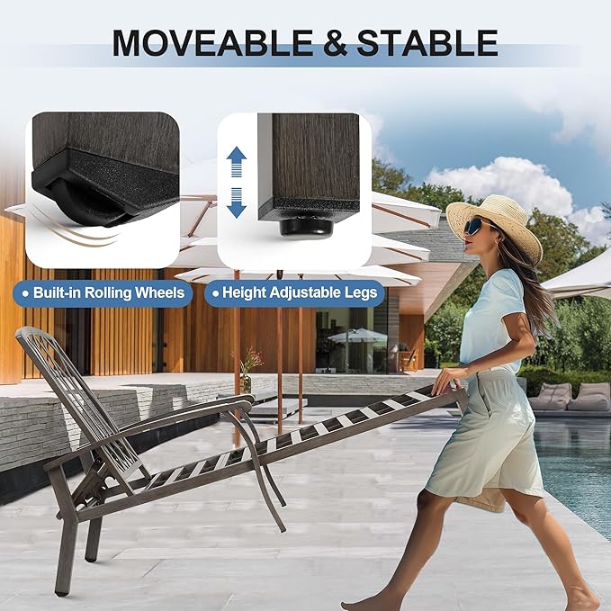 2 Chaise Lounge Chairs with 1 Side Table, Cast Aluminum Tanning Chair with Adjustable 5 Position Recliner - Photo 5