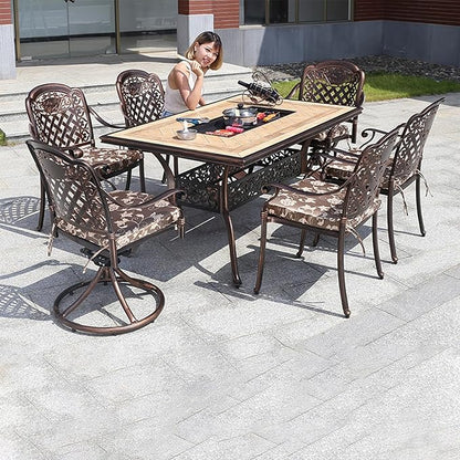 Outdoor Dining Chair Cast Aluminum Patio Chairs Set of 2 All-Weather Patio Dining Chair with Adjustable Feet for Backyard Garden (Landscape Swivel Chair)