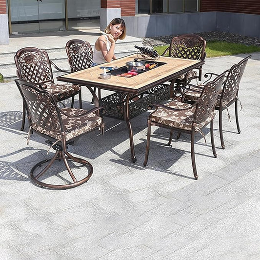 Outdoor Dining Chair Cast Aluminum Patio Chairs Set of 2 All-Weather Patio Dining Chair with Adjustable Feet for Backyard Garden (Landscape Swivel Chair)