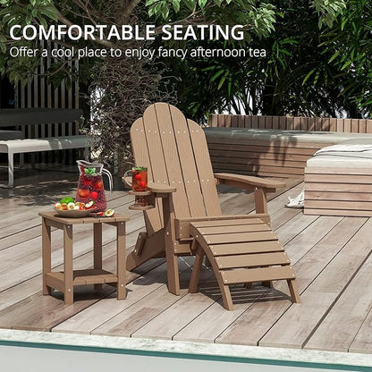 LUE BONA Folding Adirondack Chair Set of 5, HDPS Weather Resistant Patio Chair, 350lbs Heavy Duty, One-Step Folding for Balcony Garden, Wood Grain Texture, Outdoor Fire Pit Seating, Brown