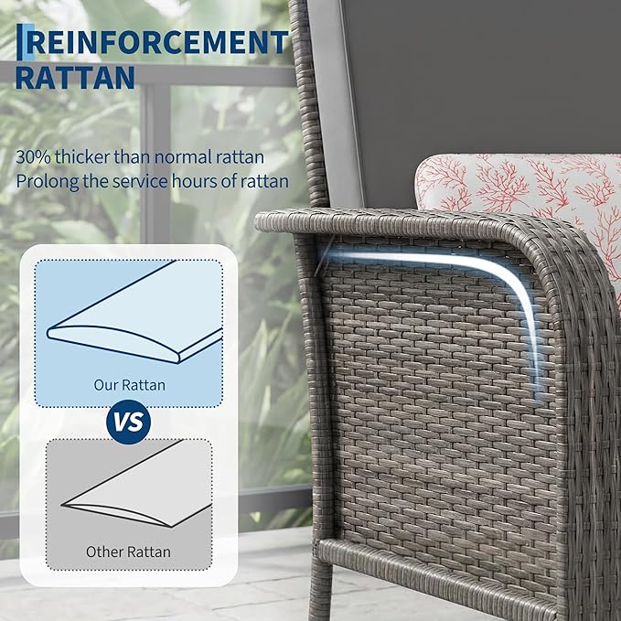GarveeHome Outdoor Wicker Chairs Set of 2, All-Weather High Back Rattan Patio Furniture - Photo 3
