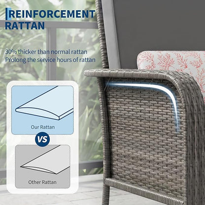 GarveeHome Outdoor Wicker Chairs Set of 2, All-Weather High Back Rattan Patio Furniture, 2-Piece Conversation Set with Comfy Cushions for Porch, Deck, Gray, Blue Cushion