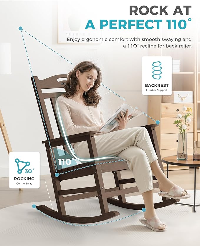 Ciokea Outdoor Rocking Chair, HDPE Porch Rocking Chairs for Outside - Photo 5