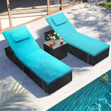 Outdoor Chaise Lounge Chairs, All-Weather Wicker Pool Lounge Chair Set of 2 with Side Table - Photo 7