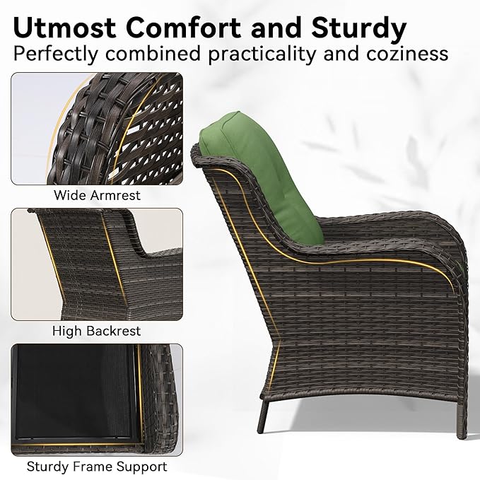 Patio Chairs Set of 2, Outdoor Wicker Patio Furniture Set with Thickened Olefin Cushions, High Back and Deep Seating - Photo 3