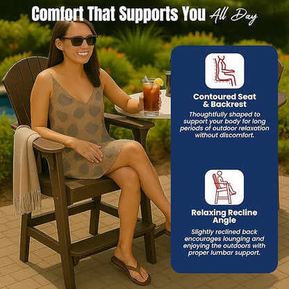 Phat Tommy Tall Adirondack Chair - HDPE Outdoor Furniture - Poly Adirondack Bar Stool - Heavy, Stress Free Furniture for Balcony, Deck, Patio, Front Porch, Brown