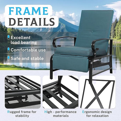 Incbruce Outdoor Lounge Chair Patio Furniture Adjustable Recliner with Retractable Steel Frame and Removable Thick Cushions - Peacock Blue