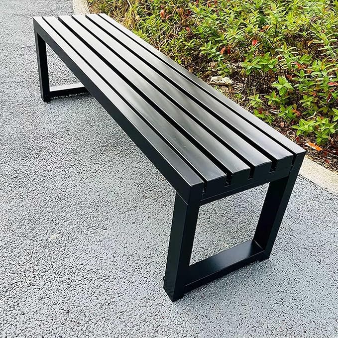 Outdoor Garden Bench, 3.3ft 3.9ft 4.9ft 5.9ft Metal Patio Benches Weatherproof Outside Backless Bench Front Porch Seat Outdoor for Park, Yard, Lawn and Backyard Outside Chair(Black,3.3ft)