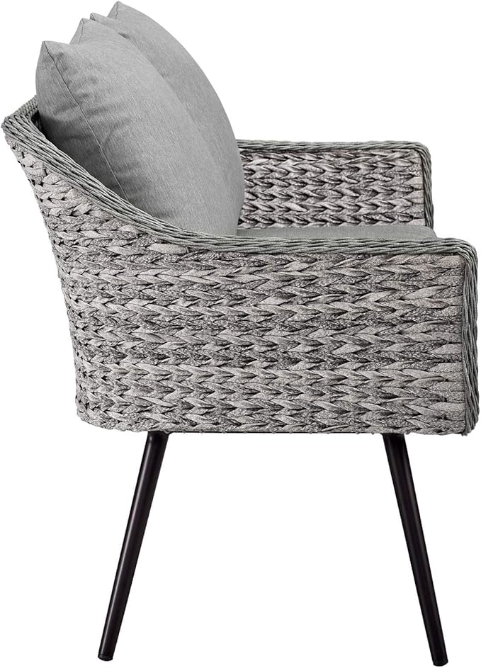 Modway Endeavor Wicker Rattan Aluminum Outdoor Patio Loveseat with Cushions in Gray Gray - Photo 2