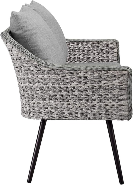 Modway Endeavor Wicker Rattan Aluminum Outdoor Patio Loveseat with Cushions in Gray Gray