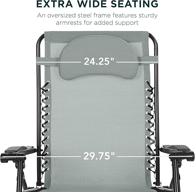 Best Choice Products Oversized Zero Gravity Chair, Folding Outdoor Patio Lounge Recliner w/Cup Holder Accessory Tray, Pillow - Stardew