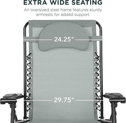 Best Choice Products Oversized Zero Gravity Chair, Folding Outdoor Patio Lounge Recliner w/Cup Holder Accessory Tray, Pillow - Stardew