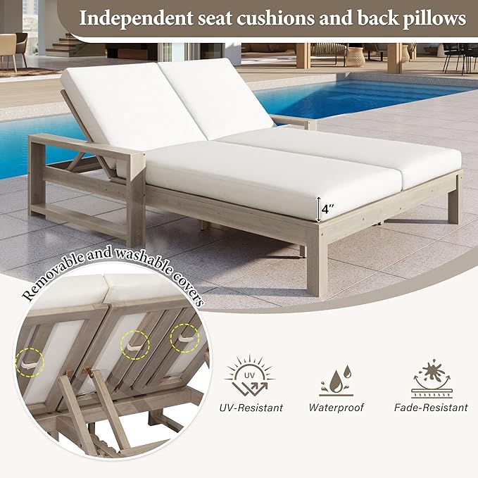 Outdoor Double Lounge Chair with 5-Position Adjustable Backrest for Each Seat - Photo 4
