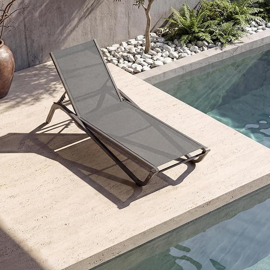 Lounge Chair Outdoor, Aluminum Chaise Lounge Outdoor, Lightweight Lounge Chairs for Outside with 5 Adjustable Backrest, Pool Lounger for Poolside, Beach, Balcony, Deck (Grey)
