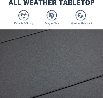 VICLLAX Patio Dining Table, Square Table Metal Outdoor Bistro Table with Rack for Balcony Garden Deck, 28inch Dark Grey