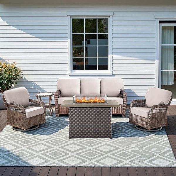 5 Piece Outdoor Patio Furniture Set with Fire Pit Table - Photo 1