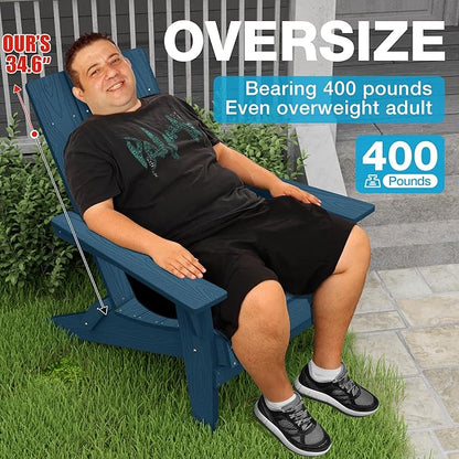 YEFU Adirondack Chairs Oversize Folding :400lb Weight Capacity - Plastic Adirondack Chairs - High Back Modern Like Wooden - All-Weather Use for Outdoor/Patio/Fire Pit/Garden/Camping - (Navy)