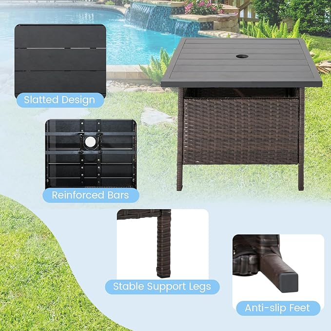 HAPPYGRILL Patio Umbrella Table Stand Rattan Outdoor Side Table with Umbrella Hole, PE Wicker Frame - Photo 6