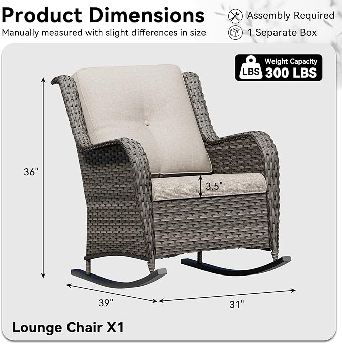 Outdoor Rocking Chair, Wicker Patio Chair with Thickened Olefin Cushions, High Back and Deep Seating - Photo 2