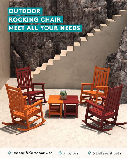 SERWALL Outdoor Rocking Chair Set of 2, Patio Rocking Chairs for Adult, All Weather Resistant Porch Rockers for Lawn Garden, Orange