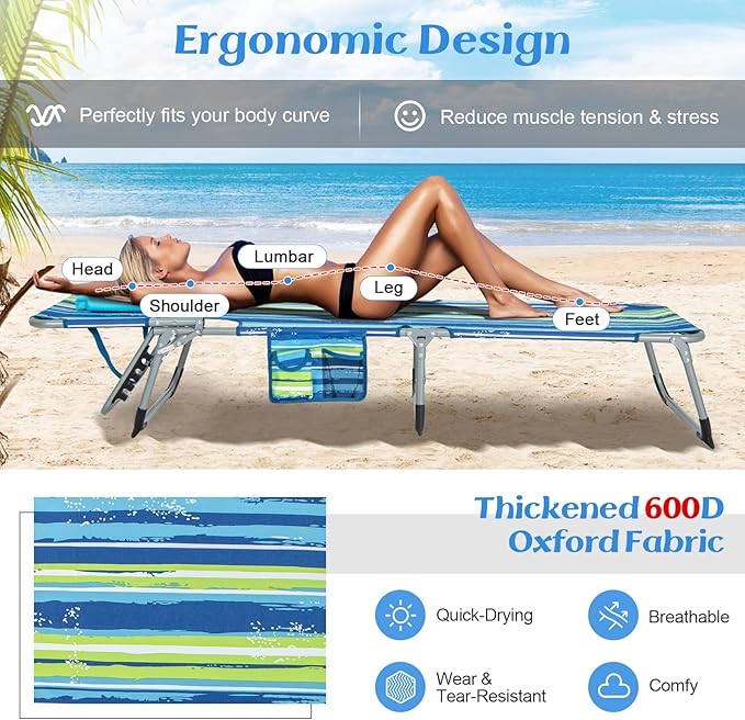 GYMAX Tanning Chair, Folding Lounger with Face/Arm Holes, Carry Handles & Side Pocket - Photo 7