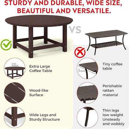 Costaelm Patio Conversation Table, Tatio Accent HDPE Outdoor Weather Resistant, Round Outdoor Porch Balcony Patio Drink Table for Outside, Pool, Backyard, Dark Brown