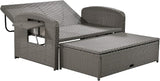 Outdoor Rattan Double Chaise Lounge, 2-Person Reclining Sunbed with 3-Height Adjustable Back - Photo 5