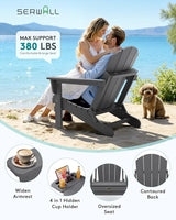 SERWALL Folding Adirondack Chair Set of 4, Outdoor Adirondack Chairs with 4 in 1 Cup Holder, Wood Texture Patio Chairs - Photo 6
