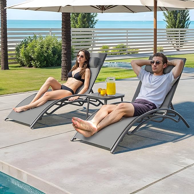 DWVO Outdoor Chaise Lounge Chair Set, 3-Piece Patio Lounge Chairs with Coffee Table & 5-Position Adjustable Backrests - Photo 5