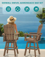 SERWALL 3-Piece Swivel Adirondack Bar Set, HDPE Swivel Bar Height Chairs Set of 2 with Bar Table - Photo 8
