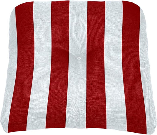 BrylaneHome Tufted Chair Cushion - 18" L x 17" W x 3" H - Patio & Outdoor - Patio & Outdoor - Water, Stain & Fade Resistant - Classic Red Cabana