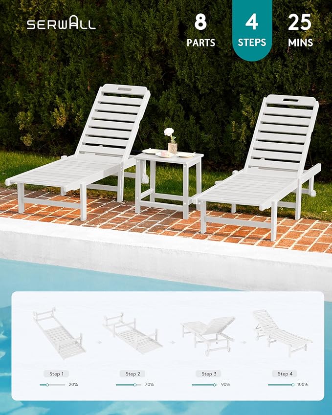 SERWALL Outdoor Chaise Lounge Set of 2 with 9FT Patio Umbrella - Photo 8