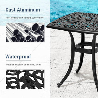 Outdoor Side Table Cast Aluminum Metal Table Weather Resistant Small Patio Table for Garden, Pool, Balcony Table