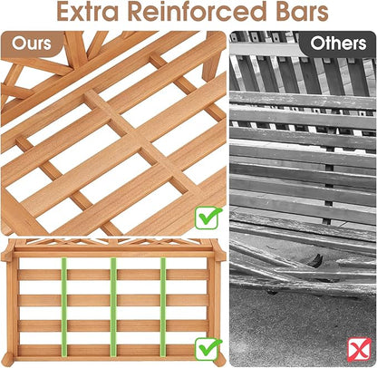 Tangkula Outdoor Garden Bench, 2-Person Teak Wood Bench with Comfy Armrests and Backrest, Slatted Seating Area, 800 LBS Weight Capacity, Patio Wood Loveseat Chair for Porch, Backyard, Park, Natural