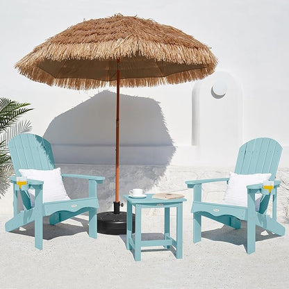 Y&M Adirondack Chair Set of 2, Light Blue Fire Pit Chairs, Outdoor Patio Chairs with Cup Holder, Weather Resistant HDPE Wooden Textured Patio Chairs, Perfect for Garden, Lawn, Deck, or Poolside