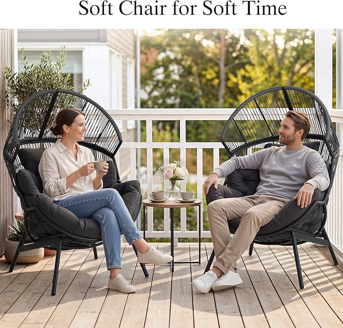 ONBRILL Egg Chair for Outdoor & Indoor, Patio Wicker Chair with Thick Cushion, Oversized Rattan Chairs for Balcony - Photo 8