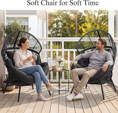 ONBRILL Egg Chair for Outdoor & Indoor, Patio Wicker Chair with Thick Cushion, Oversized Rattan Chairs for Balcony, Porch & Backyard, 550 LBS Heavy Duty & Comfy Basket Chairs for Living Room, Bedroom