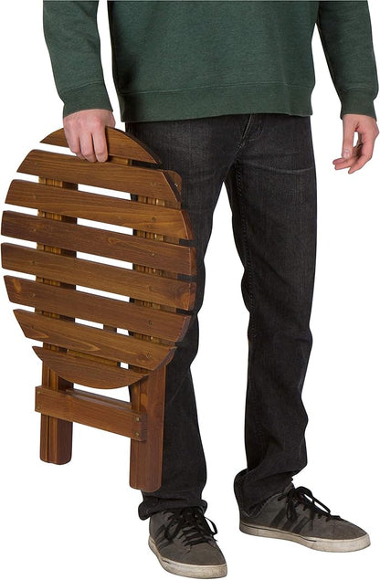 Shine Company Round Wooden Folding Solid Wood Side Table, Outdoor Adirondack Small Patio Table, Oak