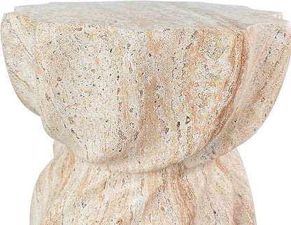 Christopher Knight Home Claire Outdoor Side Table with A Sunburst Tabletop and Hourglass Shape, Small Accent Table for Patio Balcony, Living Room End Table, Modern Backyard Furniture, Beige+Natural