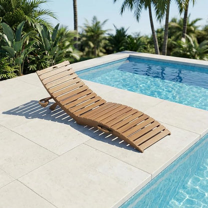 in-Pool Lounge Chairs Set of 2, Folding HDPE Pool Chairs Anti-Floating No Sandbags with Cup Holder & Handles, Outdoor Chaise Lounge for Poolside, Patio & Sun Deck(Teak)