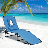 GYMAX Beach Lounge Chair, Sunbathing Chair Patio Lounge Chair Folding Adjustable Recliner with Hole for Face (2) - Photo 2