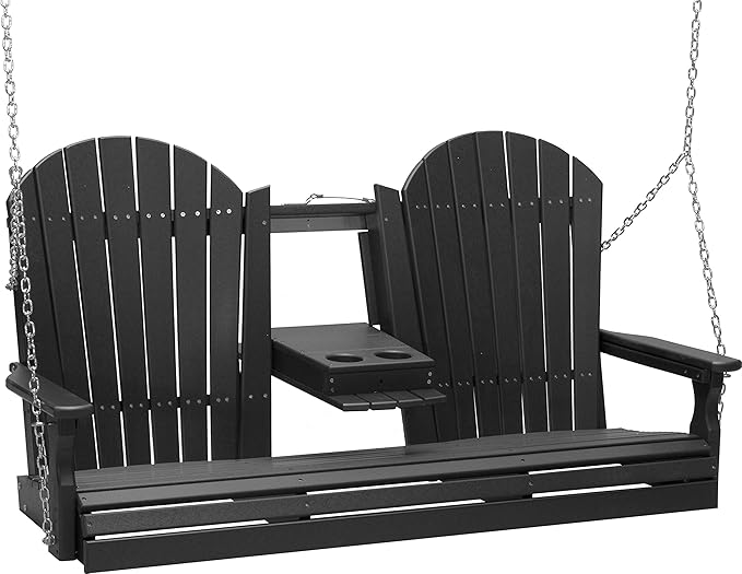 LuxCraft 5' Adirondack Hanging Porch Swing with Flip Down Console, 2 Person Swing, Outdoor Patio Swing - Photo 1