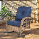 Outdoor Wicker Rocking Chair with Thickened Cushions, All-Weather Rattan Patio Rocking Chairs - Photo 7