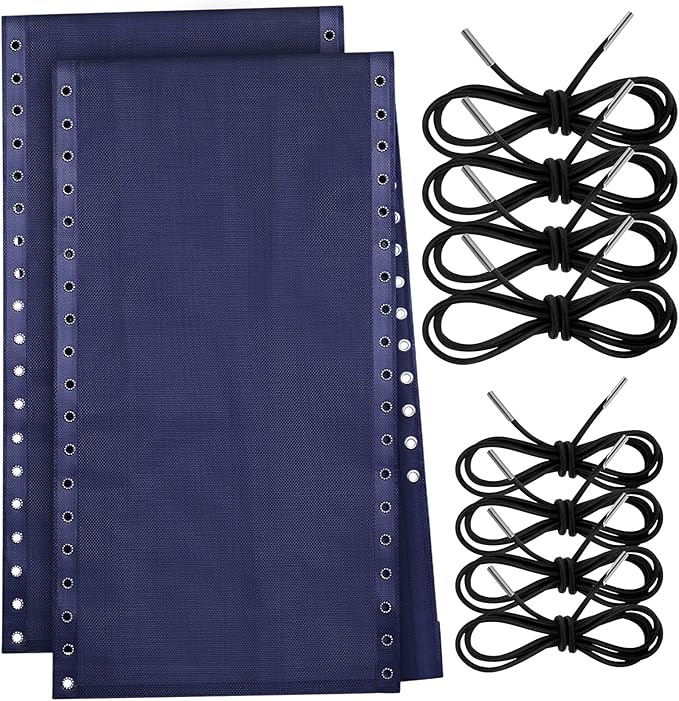 Queekay 2 Pcs Gravity Chair Replacement Fabric with 8 Bungee Cord Lounge Chair Cloth Mesh Patio Chair Repair Kit for Patio Recliner Outdoor Lawn Pool Beach Sling Chair(Blue, 63" x 17")