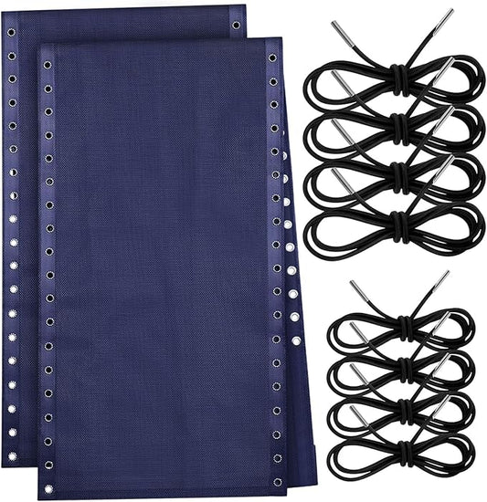 Queekay 2 Pcs Gravity Chair Replacement Fabric with 8 Bungee Cord Lounge Chair Cloth Mesh Patio Chair Repair Kit for Patio Recliner Outdoor Lawn Pool Beach Sling Chair(Blue, 63" x 17")