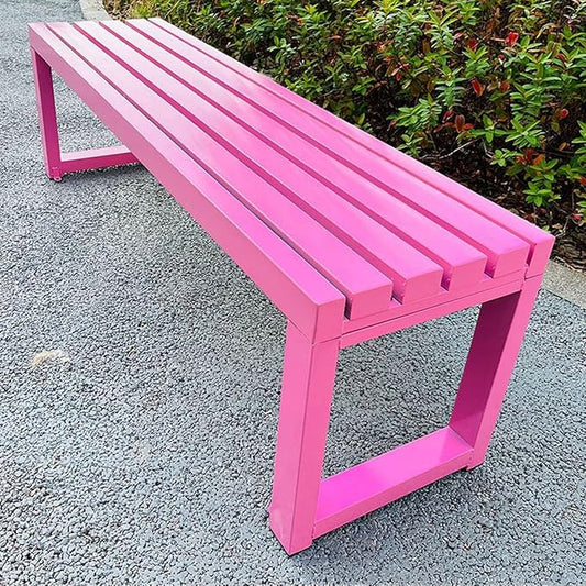 Outdoor Metal Backless Bench - Weatherproof 2-Person Patio Seating for Garden, Porch & Entryway - Sturdy Steel Frame Furniture (Pink, 5.9ft)