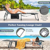 Tangkula Tanning Chair, Outdoor Folding Beach Lounge Chair with Face Hole, Adjustable Footrest, Removable Pillow - Photo 4